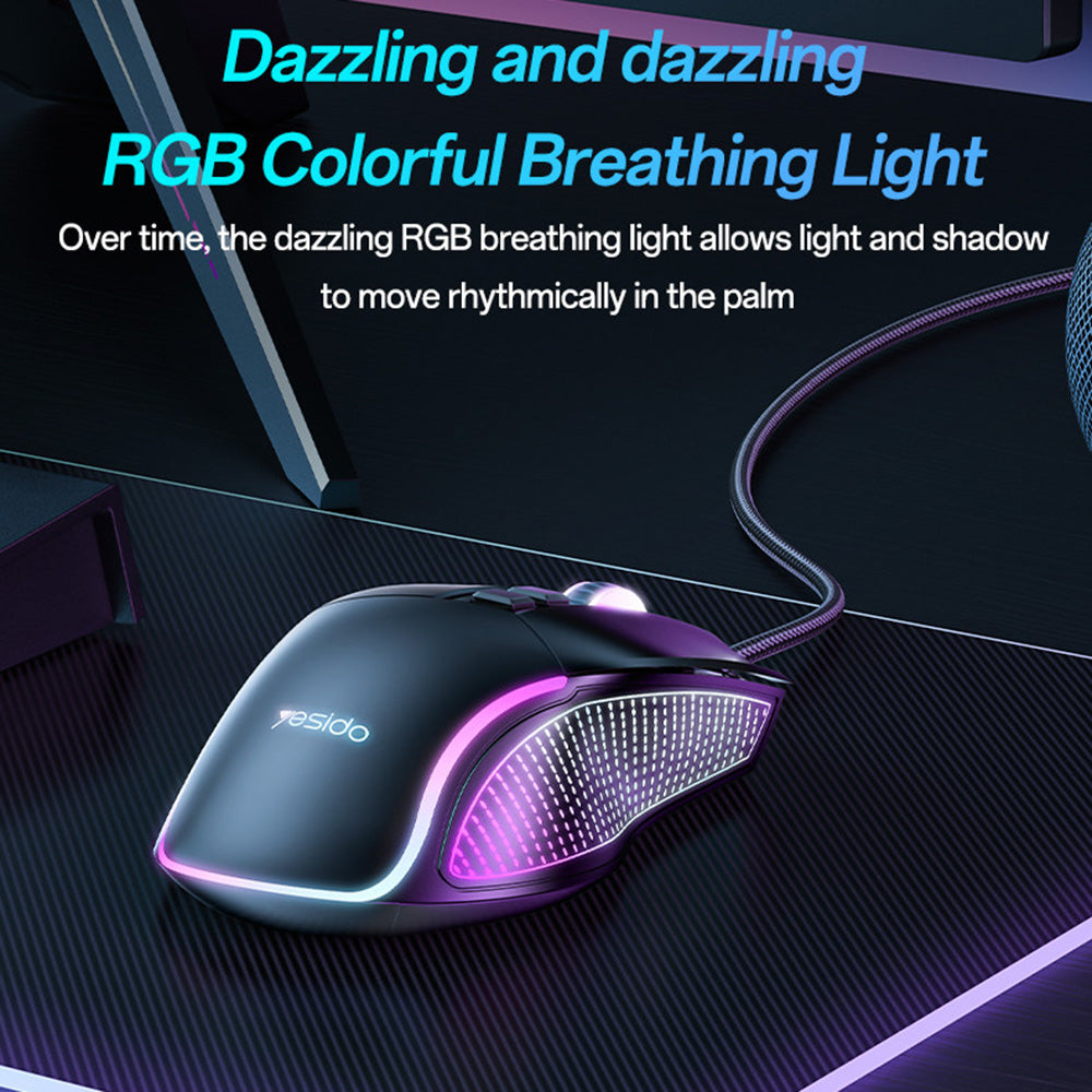 Gaming miš sa žicom USB Yesido KB20, RGB, 1000DPI - 7200DPI, Crni