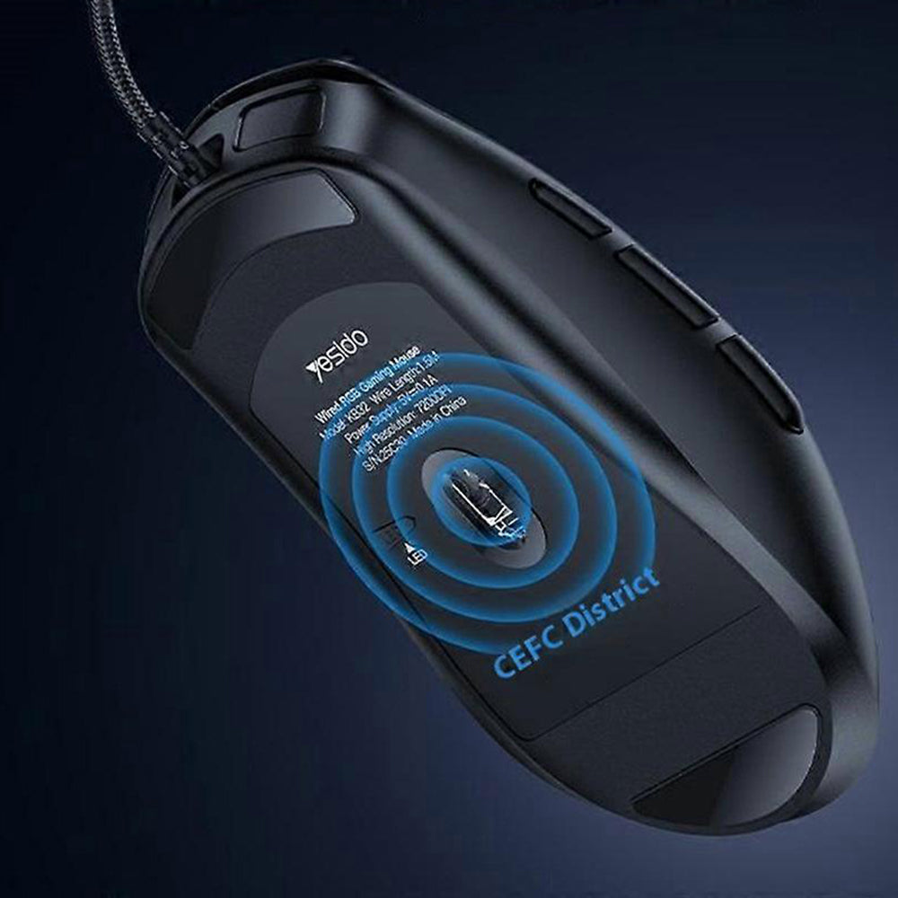 Gaming miš sa žičanim USB Yesido KB32, RGB, 7200DPI, Crni
