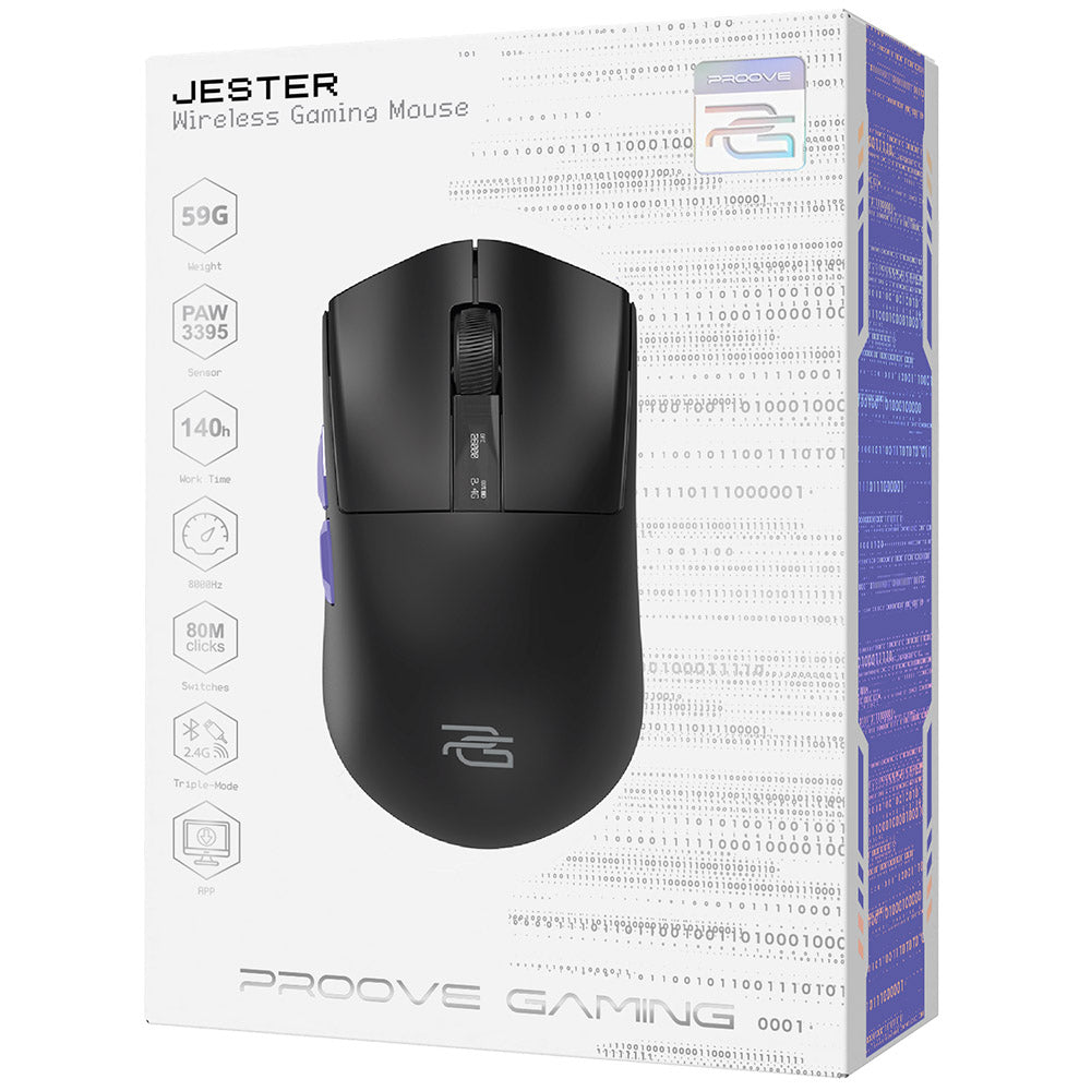 Bežični gejmerski miš Proove Jester, 800DPI - 26000DPI, OLED ekran, Crni WMJS00022001