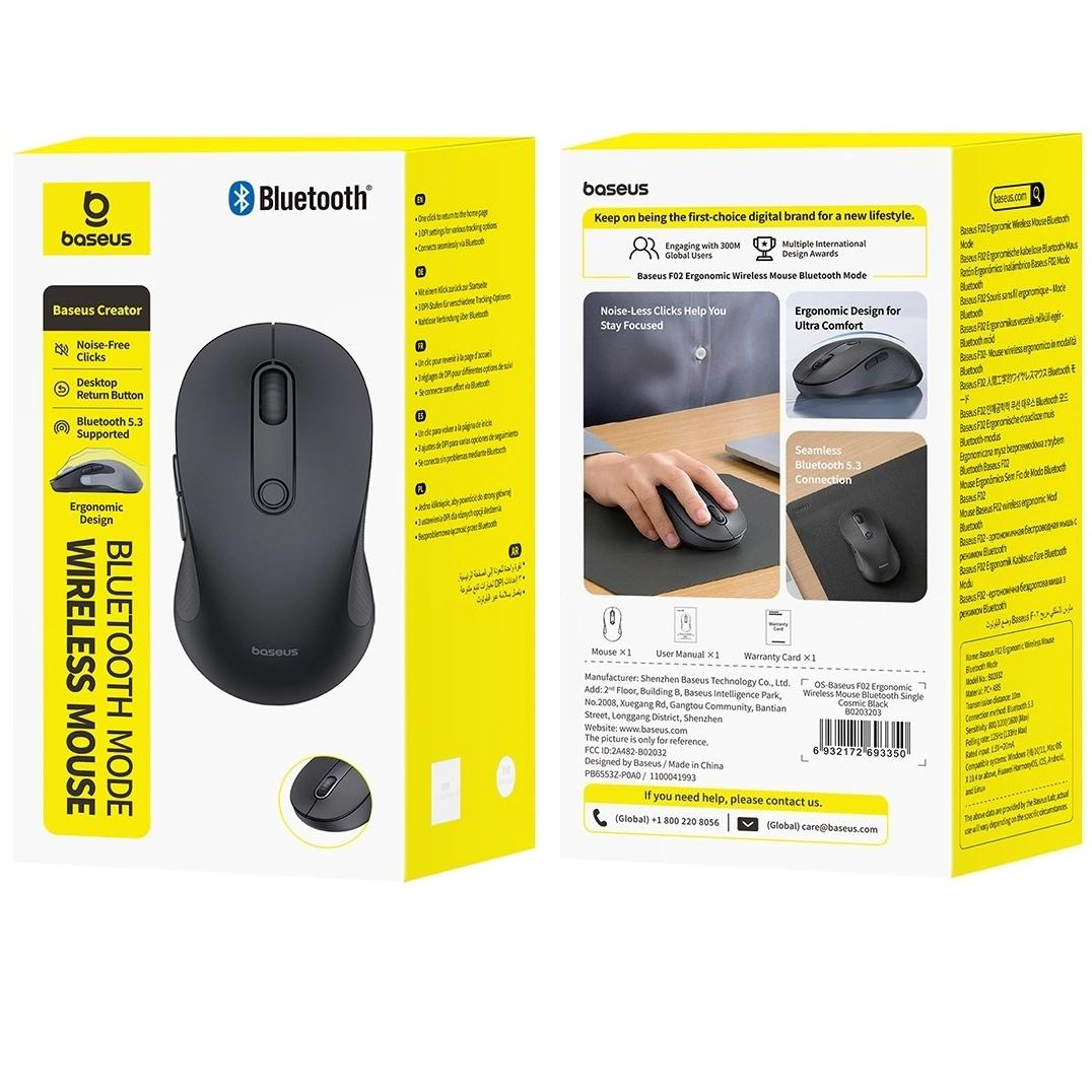 Bežični miš Baseus F02, 1600DPI, BT, Crni B0203203