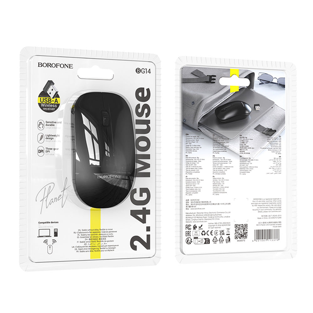 Bežični miš Borofone BG14 Planet, 1000DPI, BT / Wi-Fi, Crni