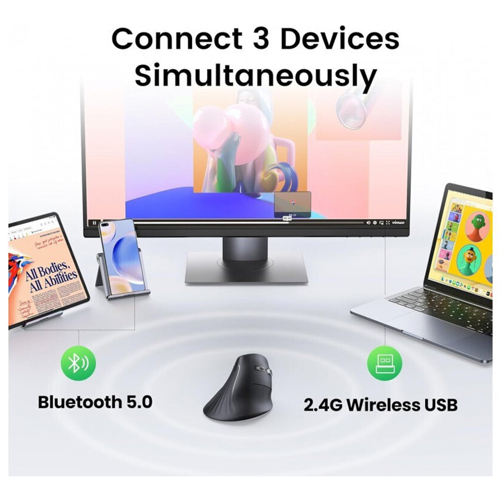 Bežični miš UGREEN MU008, 4000DPI, BT / Wi-Fi, Crni