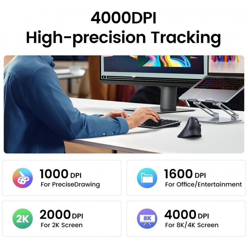 Bežični miš UGREEN MU008, 4000DPI, BT / Wi-Fi, Crni