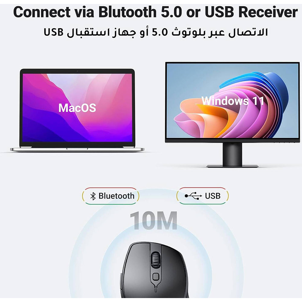 Bežični miš UGREEN MU101, 4000DPI, BT / Wi-Fi, Crni