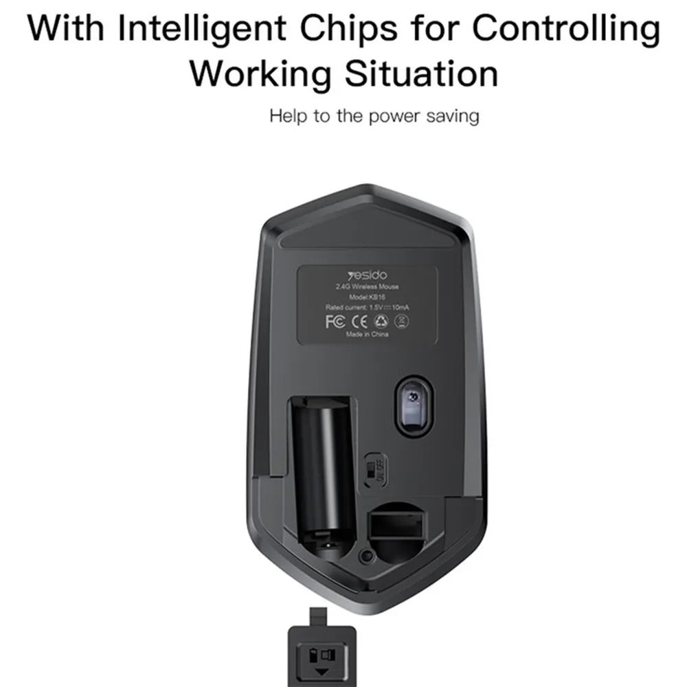 Mouse Wireless Yesido KB16, 1600DPI, Crni