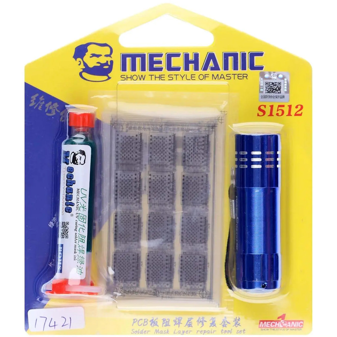 Pasta sa Šablonom za Maskiranje i UV Lampom Mechanic S1512, 3u1, Zelena