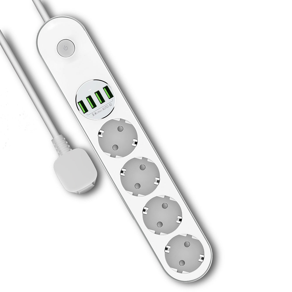 Produžni kabl ColorWay, 4 x Schuko - 4 x USB-A, Bela