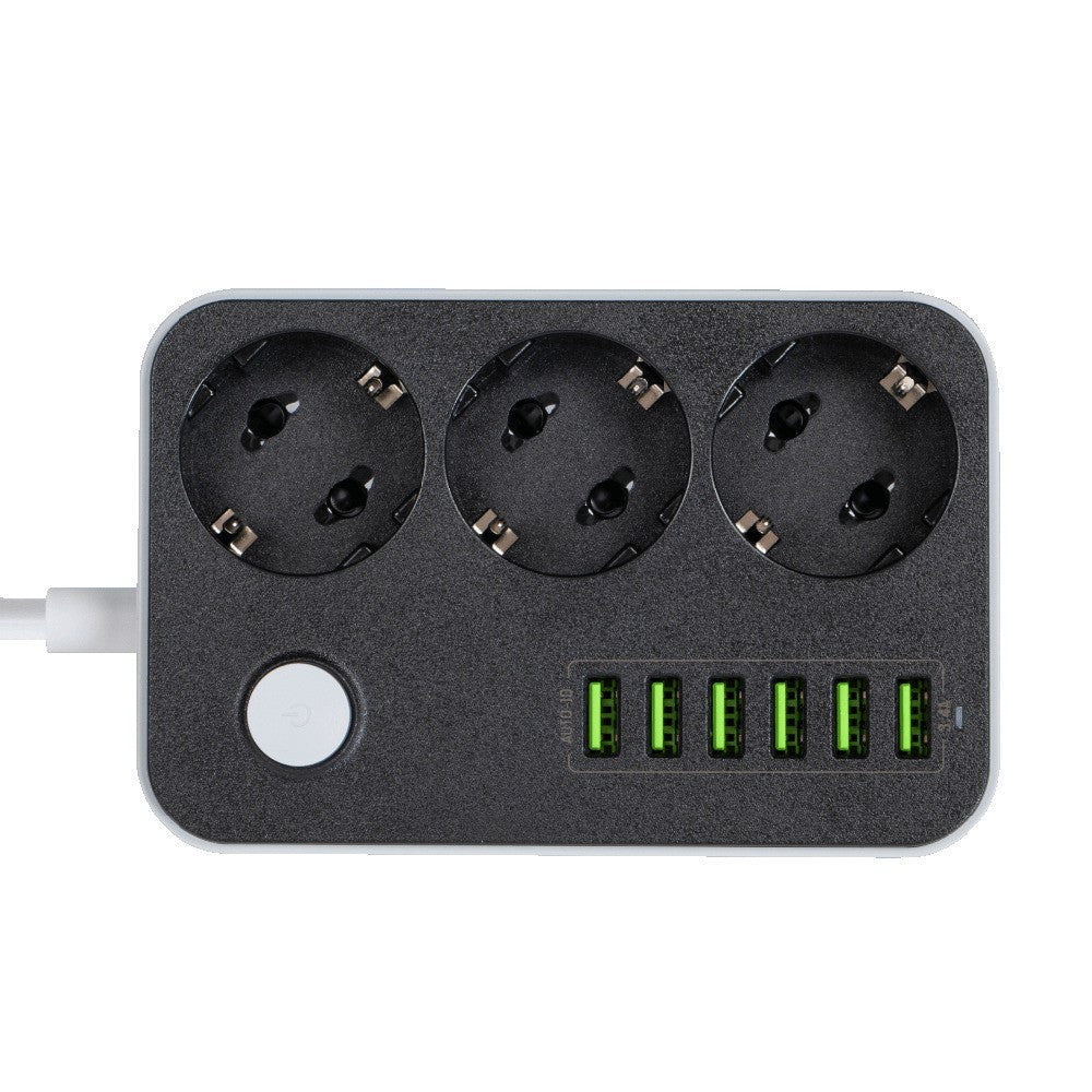 Produžni kabl ColorWay, 3 x Schuko - 6 x USB-A, Crni