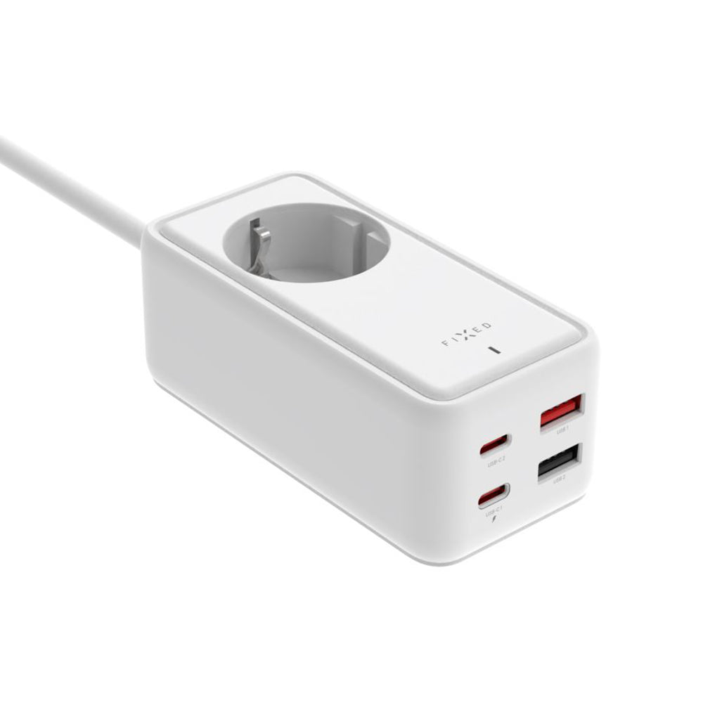 Produžni kabl Fixed, 1 x Schuko - 2 x USB-A - 2 x USB-C, Bela