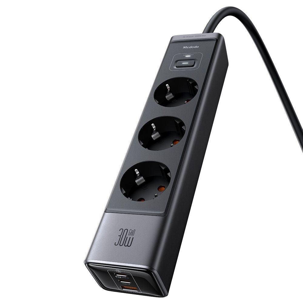Produžni kabl McDodo CH-0620, 3 x Schuko - 1 x USB-A - 2 x USB-C, Crni