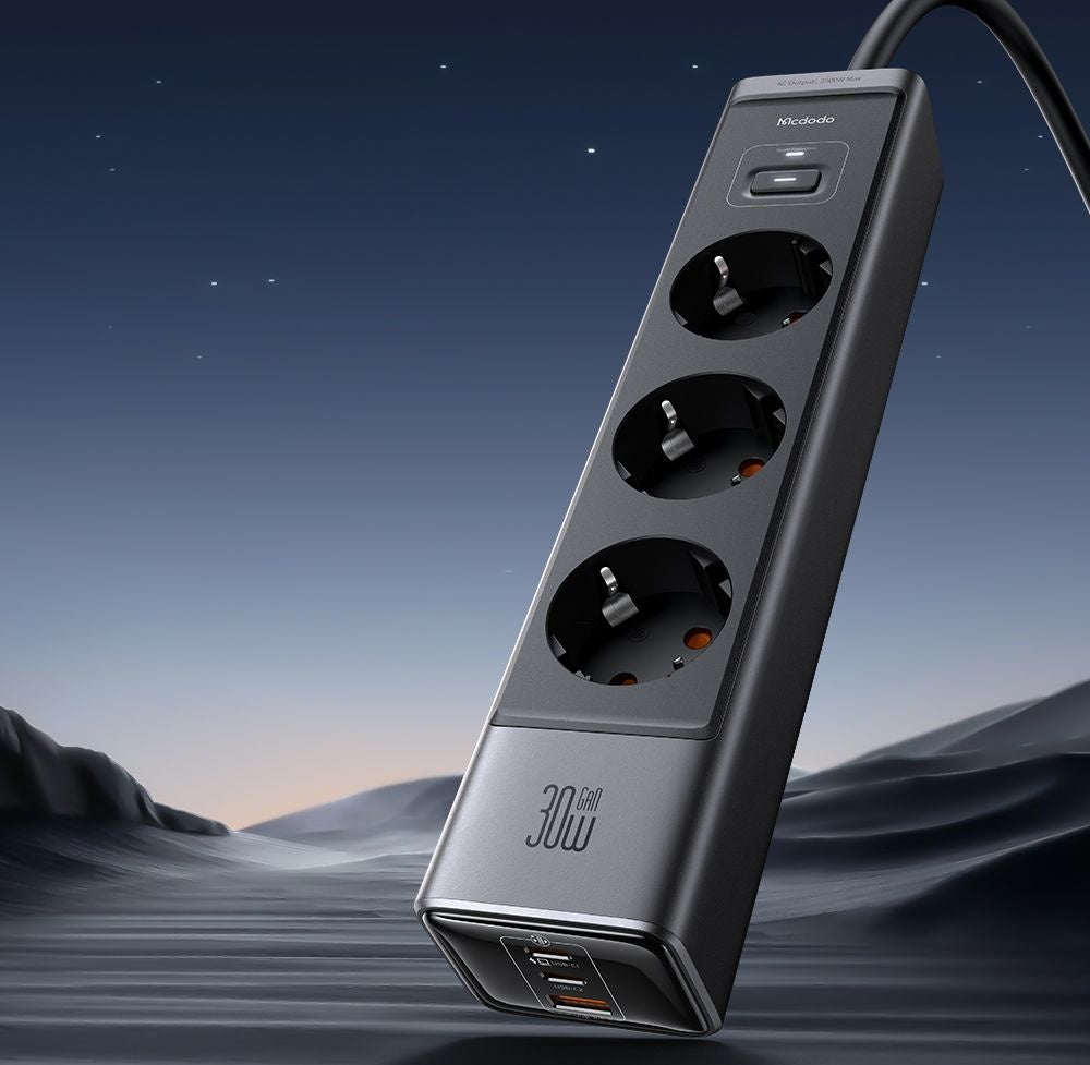 Produžni kabl McDodo CH-0620, 3 x Schuko - 1 x USB-A - 2 x USB-C, Crni