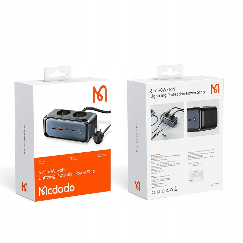 Prelungitor McDodo CH-4610, 2 x Schuko, Crni
