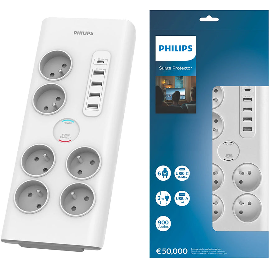 Prelungitor Philips, 6 x Schuko, Beli PHIL-SPN7060WA/60