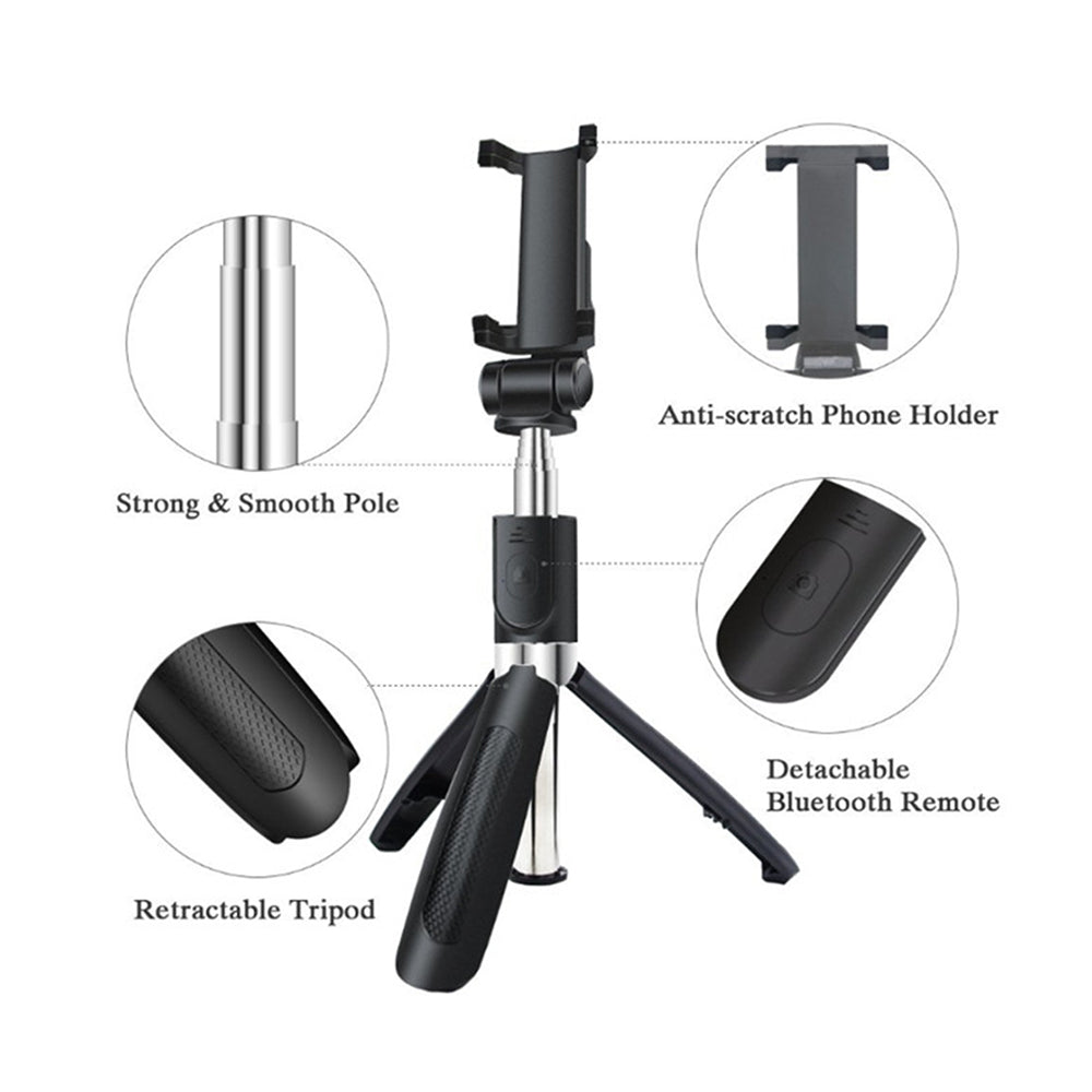 Selfie Stick Bluetooth Techsuit L01s, Univerzalan, Crn