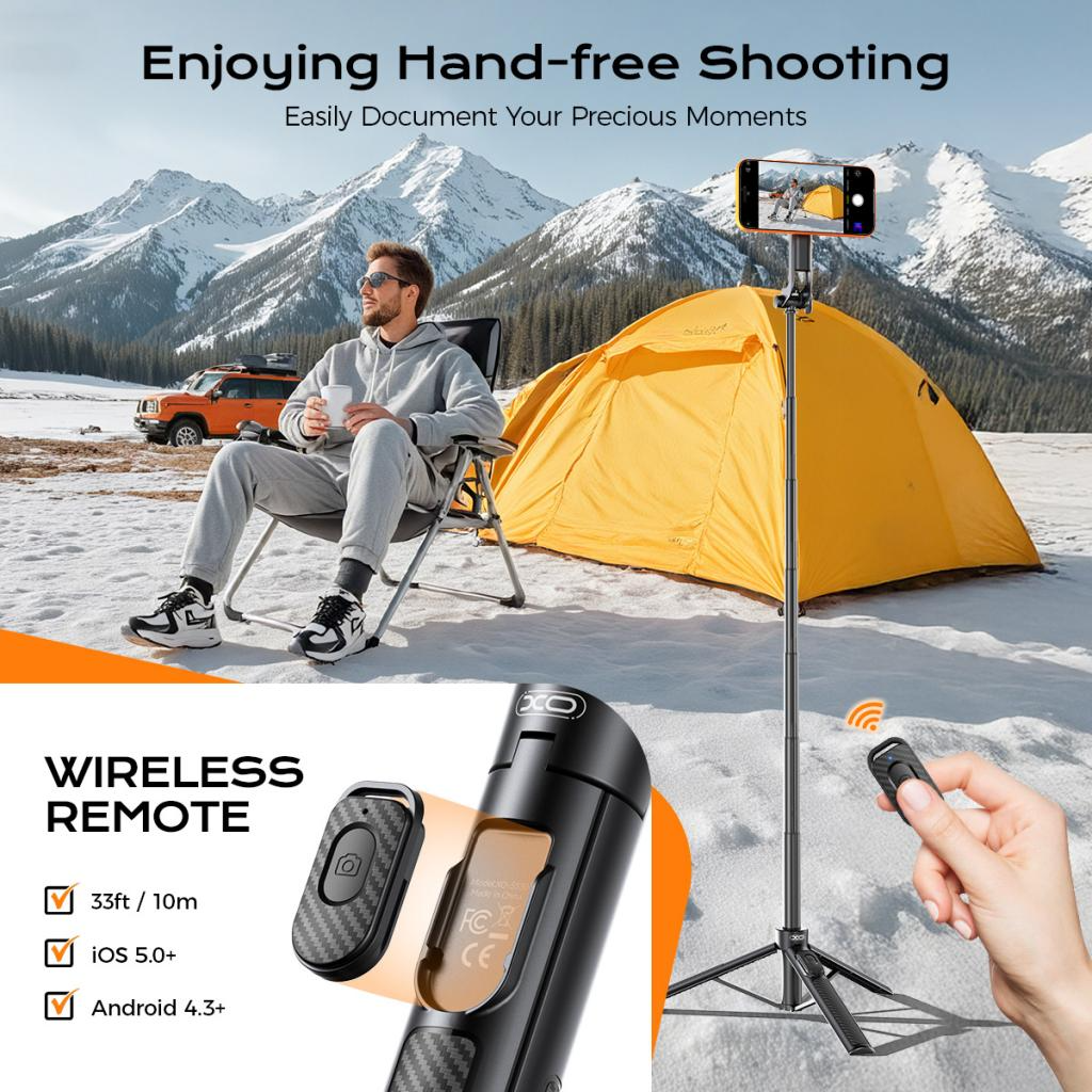 Selfi štap Bluetooth XO Design SS30, Univerzalni, Crni