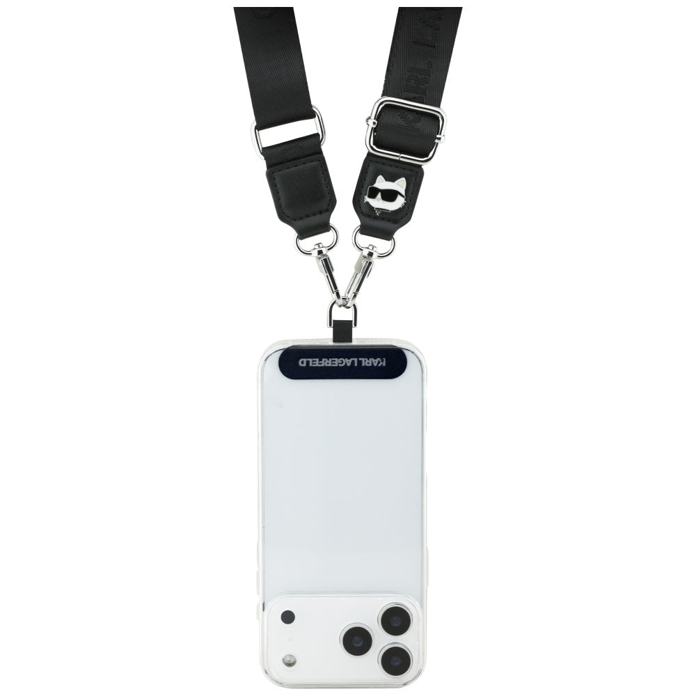 Telefonski kaiš Karl Lagerfeld Choupette Metal Logo, Crni