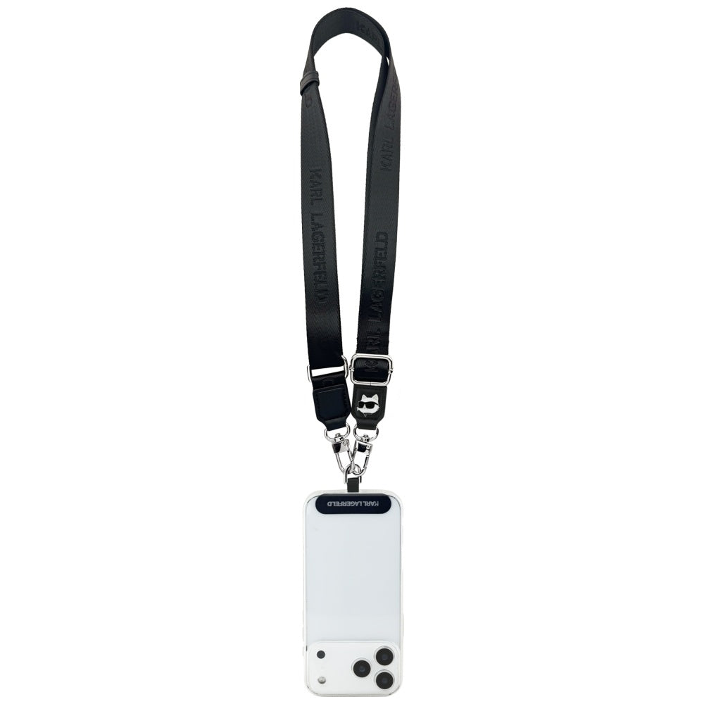 Telefonski kaiš Karl Lagerfeld Choupette Metal Logo, Crni