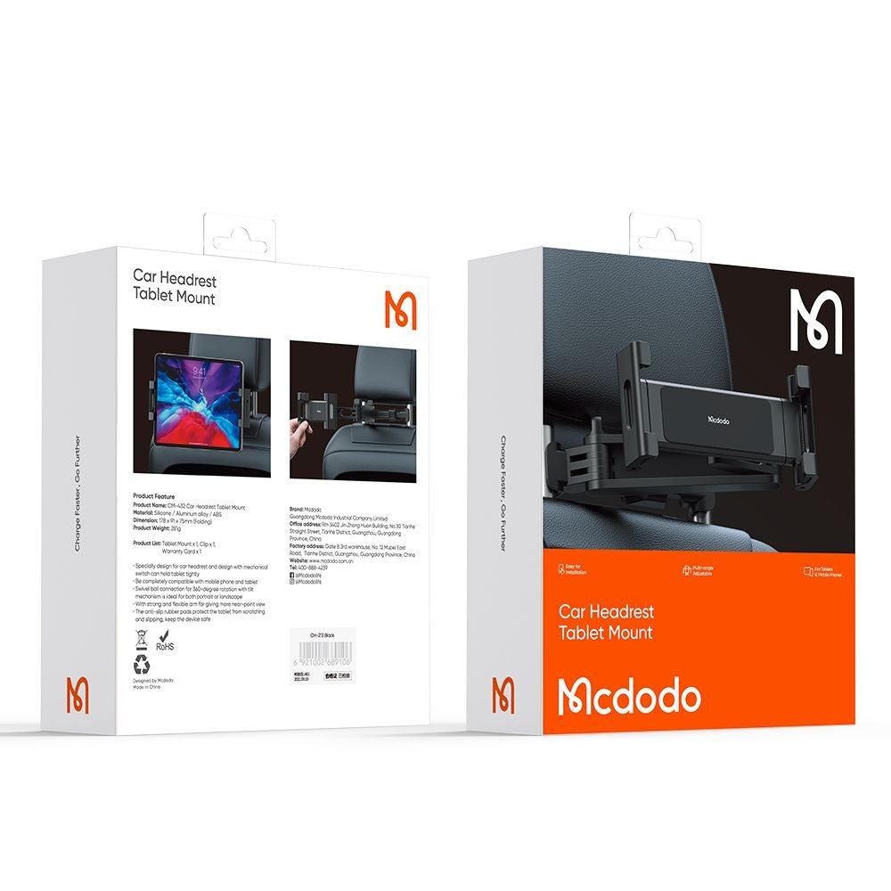 Auto nosač za naslon za glavu McDodo CM-4320 za telefon / tablet, 4.7inch - 12.9inch, Crna