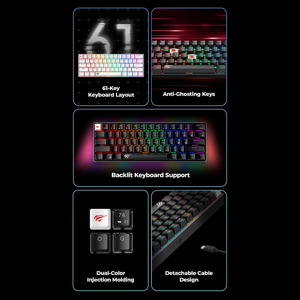 Tastatura Gaming HAVIT KB903L, RGB, 1.8m, Bela