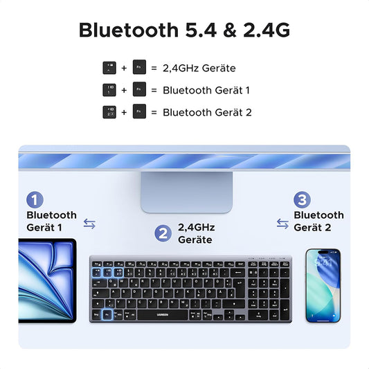 Bežična tastatura UGREEN K552 (75163), BT / Wi-Fi, Crna