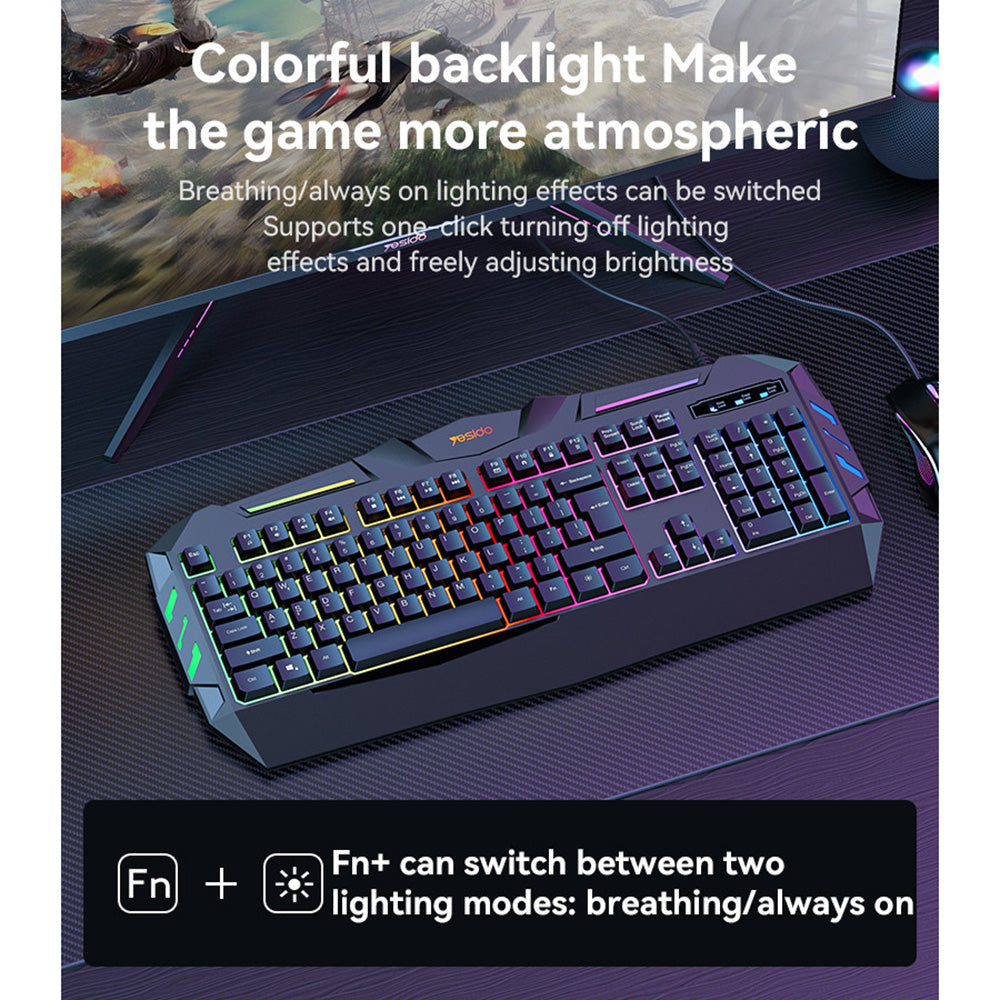 Gejming žičana USB tastatura Yesido KB21, RGB, 1.5m, Crna