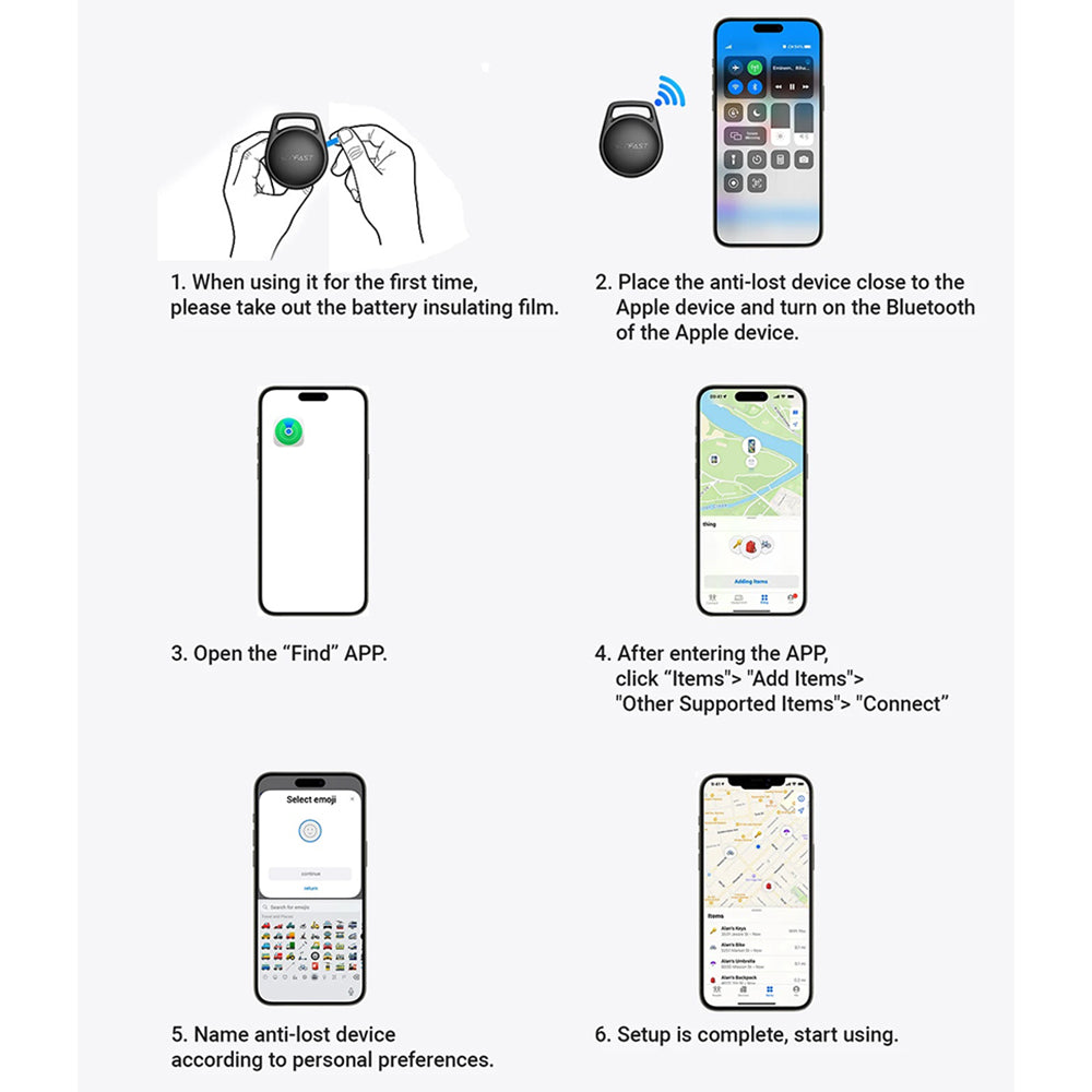 Acefast SmartTag S2 za iOS seriju, Set od 4 komada, Crna