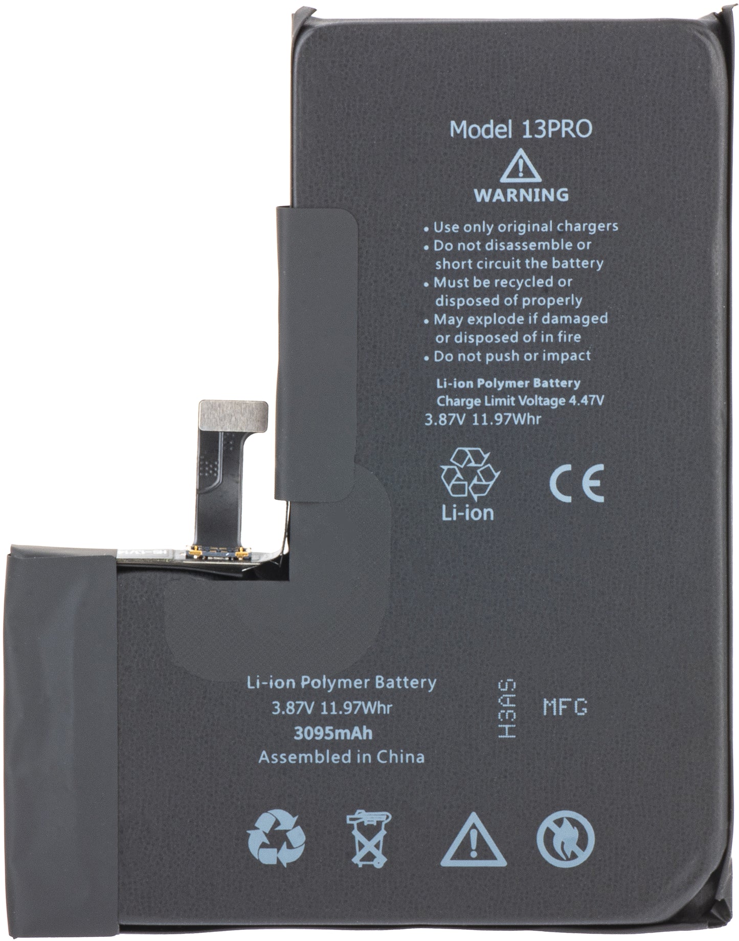 Apple iPhone 13 Pro battery with Flex Band BMS integration (no contact welding required) 