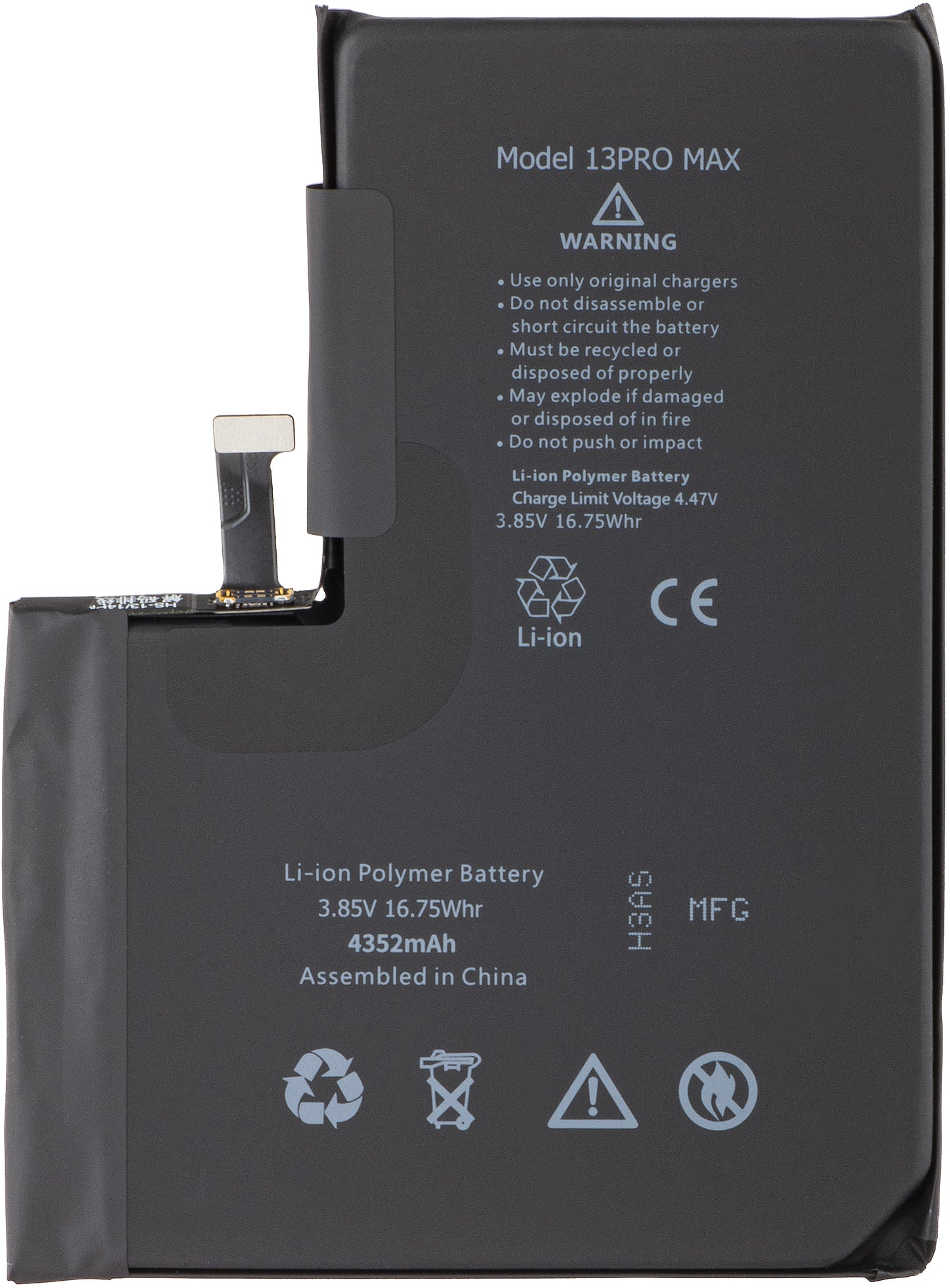 Apple iPhone 13 Pro Max battery with Flex Band BMS integration (no soldering contacts required) 
