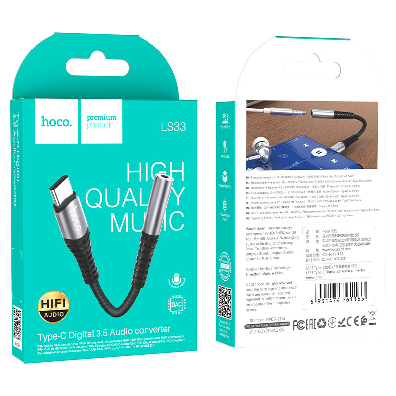 USB-C Audio Adapter - 3.5mm HOCO LS33, Siva