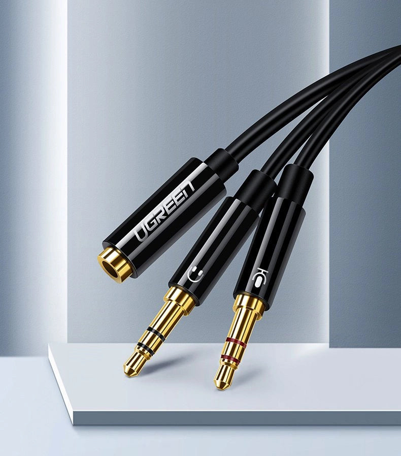 Audio Adapter 3.5mm - 2 x 3.5mm UGREEN AV140, 0.20m, Crni