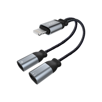 Audio Adapter Lightning - 2 x Lightning XO Design NB-R160A, Sivi