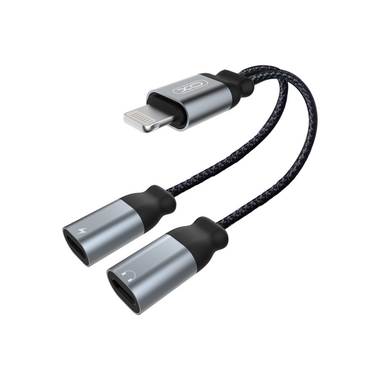 Audio Adapter Lightning - 2 x Lightning XO Design NB-R160A, Sivi