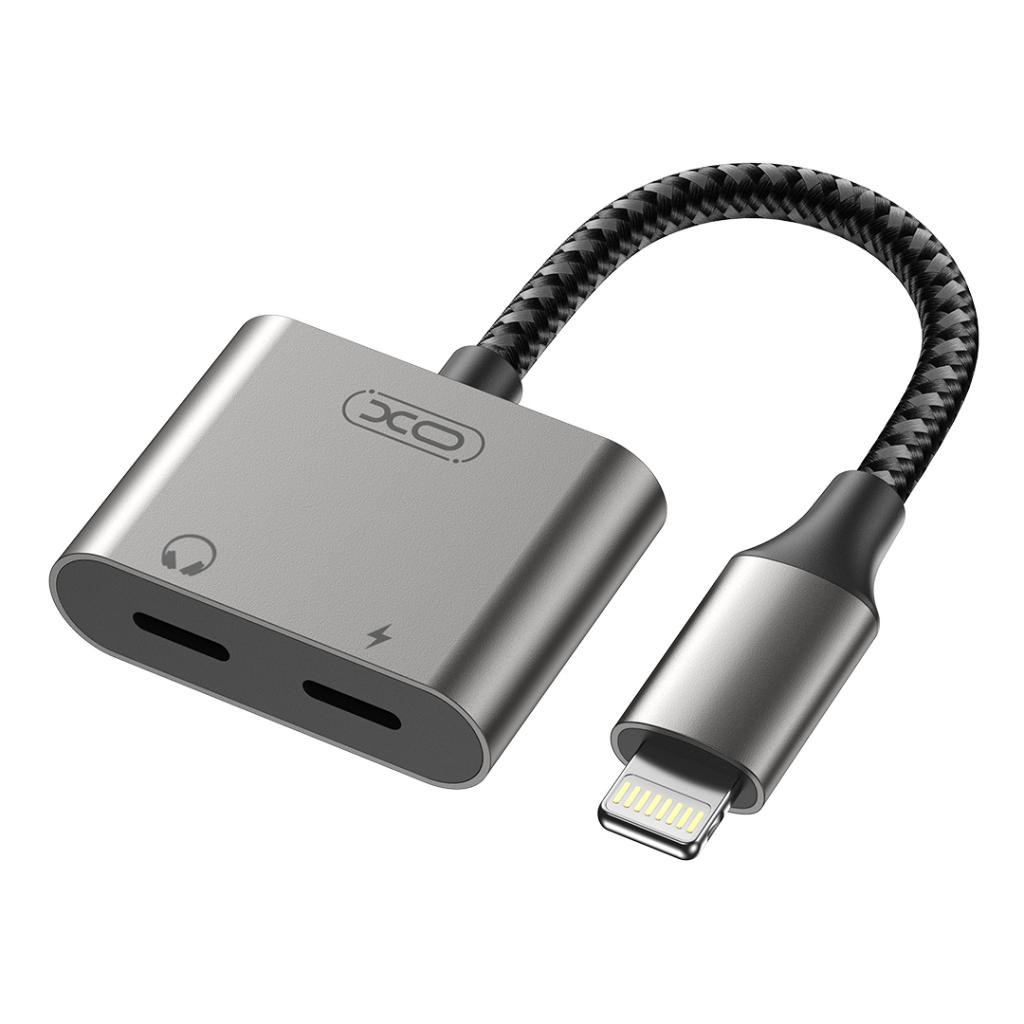 Audio Adapter Lightning - 2 x Lightning XO Design NB-R258A, Sivi