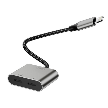 Audio Adapter Lightning - 2 x Lightning XO Design NB-R258A, Sivi