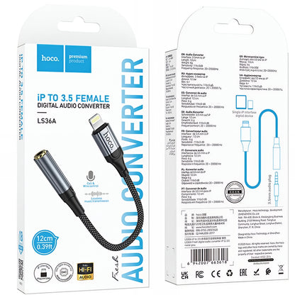 Audio Adapter Lightning - 3.5mm HOCO LS36A, Sivi