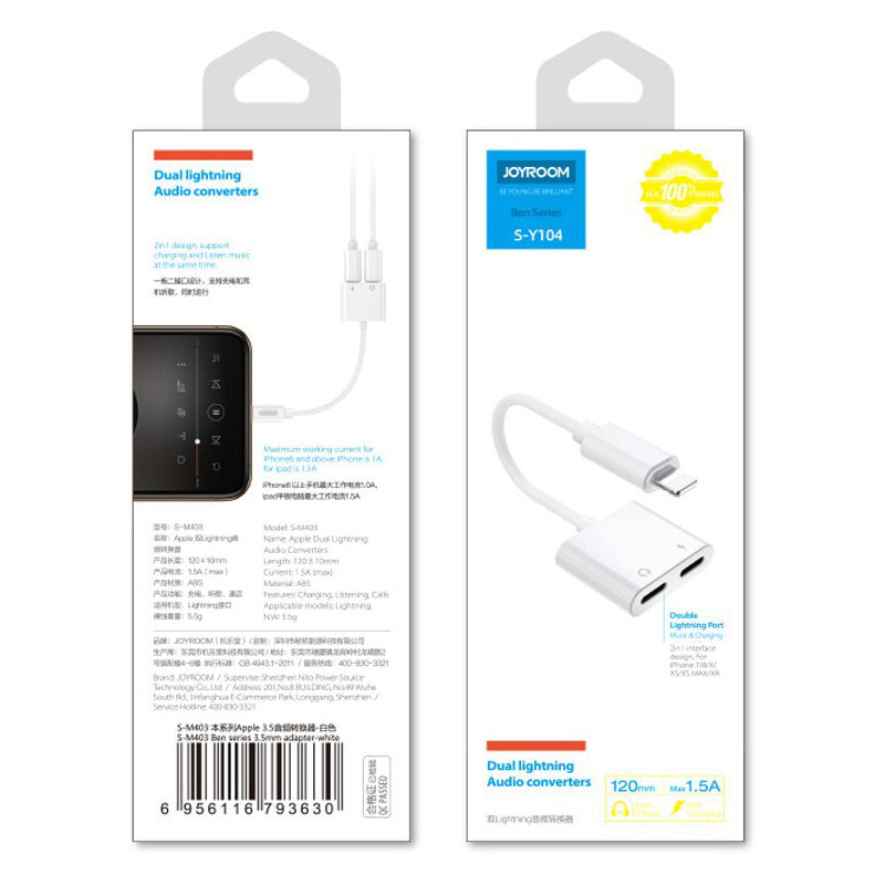 Audio adapter Lightning - 2 x Lightning Joyroom S-Y104, Beli