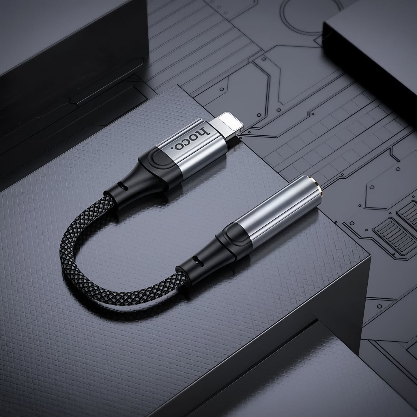 Audio Adapter Lightning - 3.5mm HOCO LS36A, Sivi