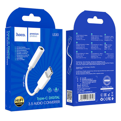 Audio adapter USB-C - 3.5mm HOCO LS30, Bela