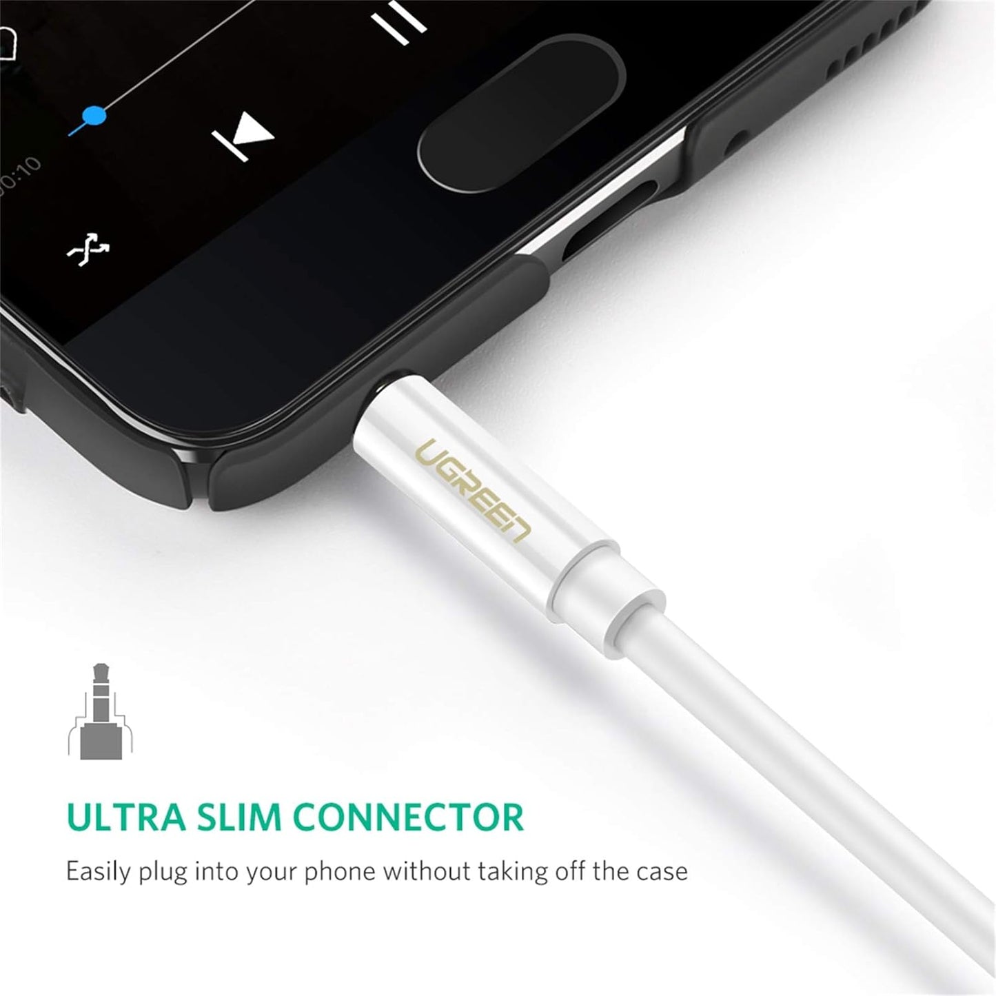Audio Splitter Adapter 3.5mm - 2 x 3.5mm UGREEN AV123 2u1, 0.2m, Bijeli