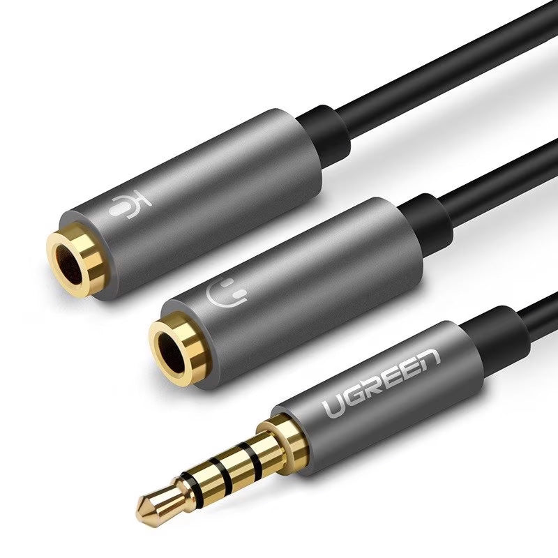 Audio adapter 3.5mm - 2 x 3.5mm UGREEN AV141, 0.2m, sivi