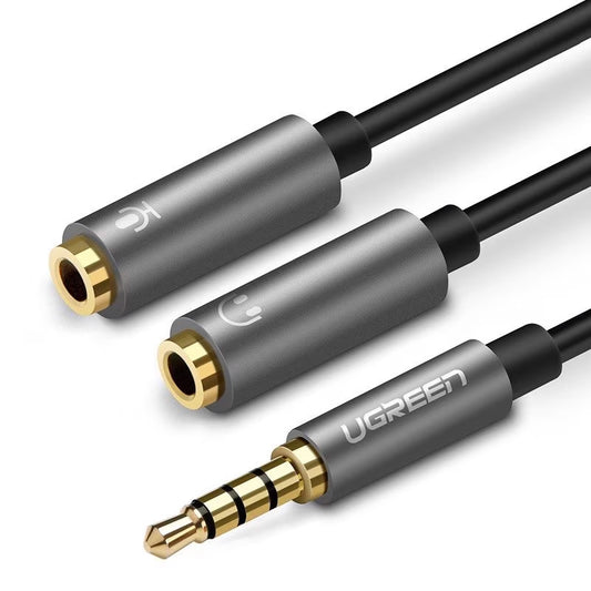 Audio Adapter 3.5mm - 2 x 3.5mm UGREEN AV141, 0.2m, Grey