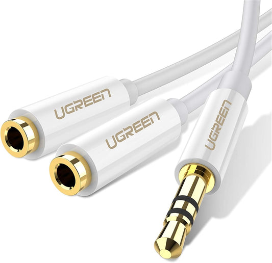 Audio Splitter Adapter 3.5mm - 2 x 3.5mm UGREEN AV123 2in1, 0.2m, White 
