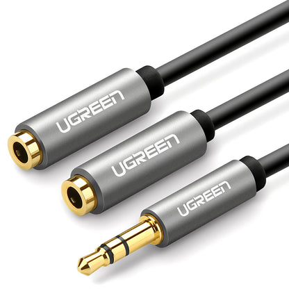 Audio Splitter Adapter 3.5mm - 2 x 3.5mm UGREEN AV123 2in1, 0.2m, Sivi