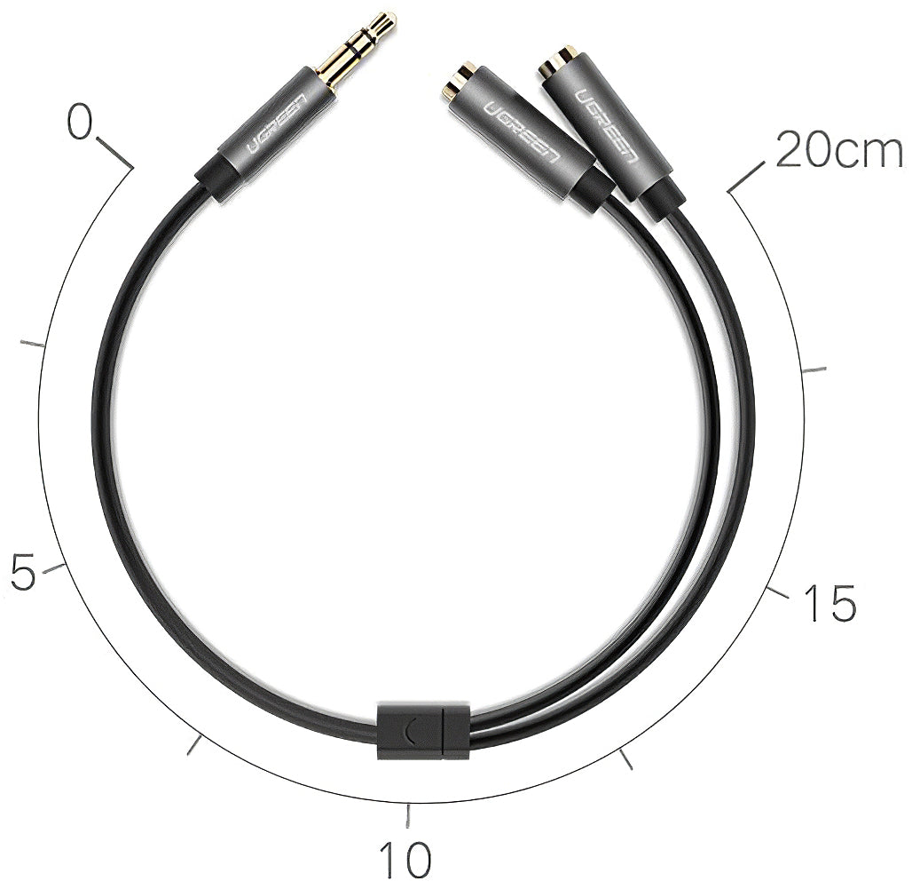 Audio Splitter Adapter 3.5mm - 2 x 3.5mm UGREEN AV123 2in1, 0.2m, Sivi
