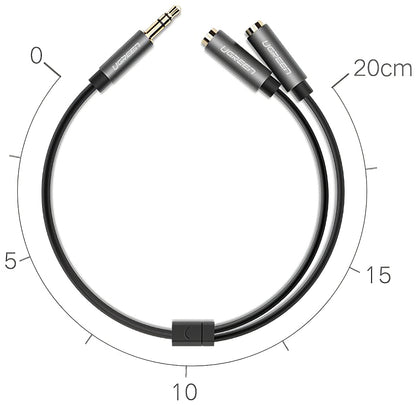 Audio Splitter Adapter 3.5mm - 2 x 3.5mm UGREEN AV123 2in1, 0.2m, Sivi