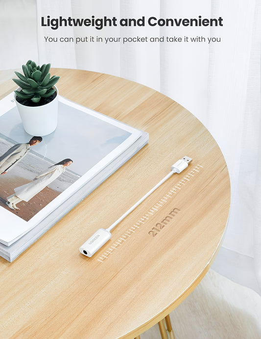 Audio Adapter UGREEN US206, USB-A - 3.5mm, Beli