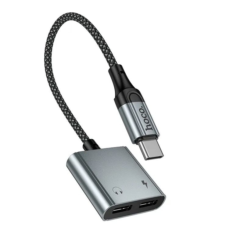 Audio adapter USB-C - USB-C / USB-C HOCO UPA34A, Siva