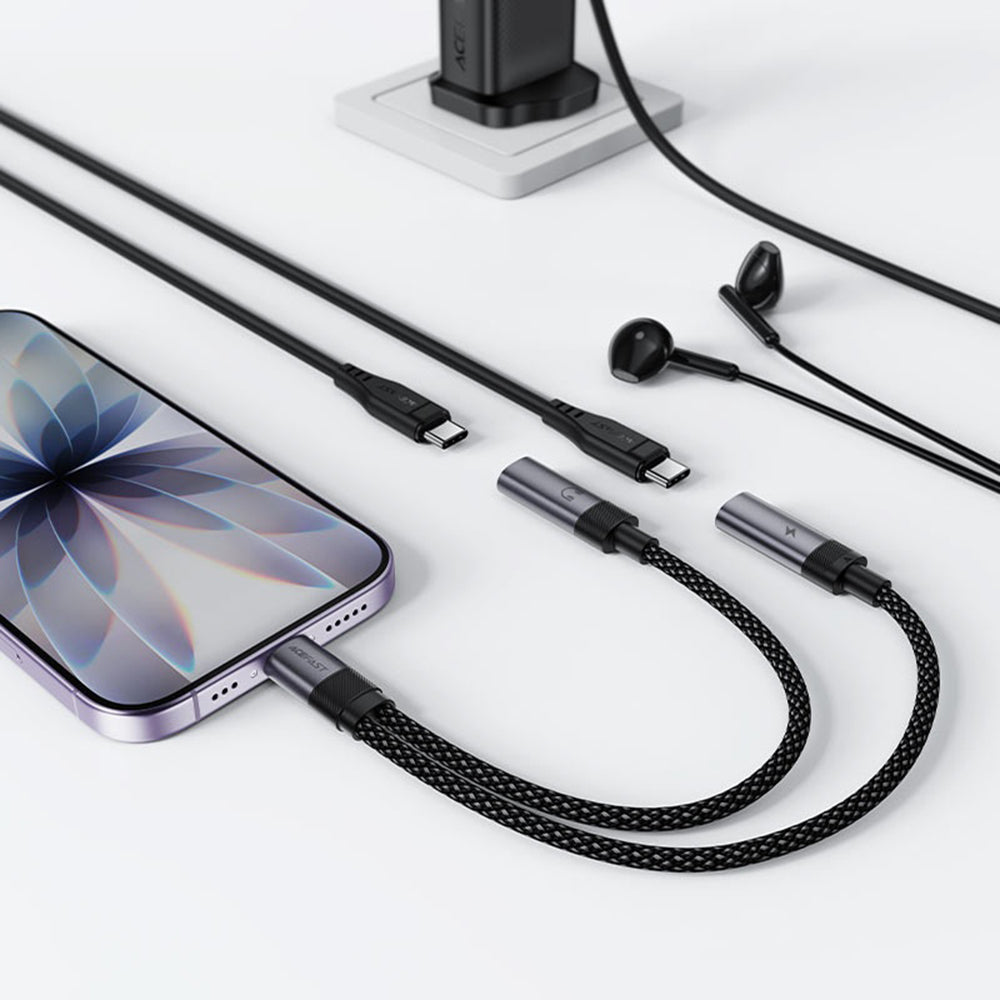 Audio Adapter USB-C - 2 x USB-C Acefast J14, Crni
