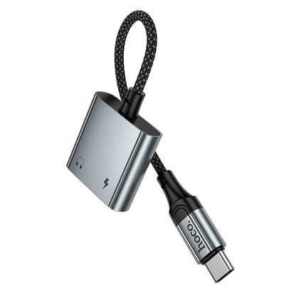 Audio adapter USB-C - USB-C / USB-C HOCO UPA34A, Siva