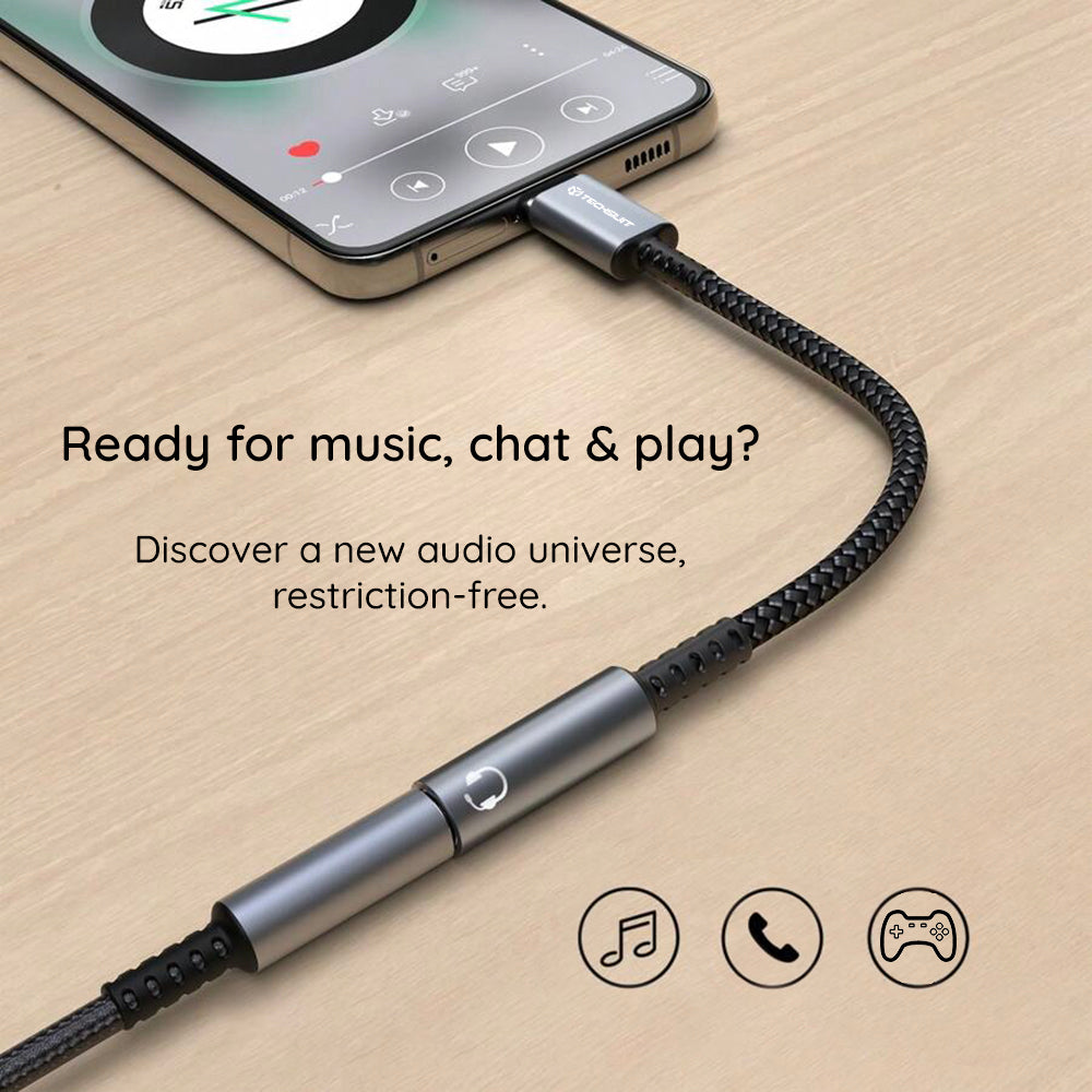 Audio Adapter USB-C - 3.5mm Techsuit AC14 SonicPiX, Sivi